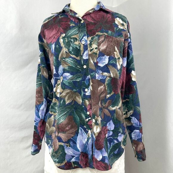 VTG 90s MAGGIE SWEET Dark Muted Floral Long Sleeve Button Down Womens M READ - Picture 1 of 5